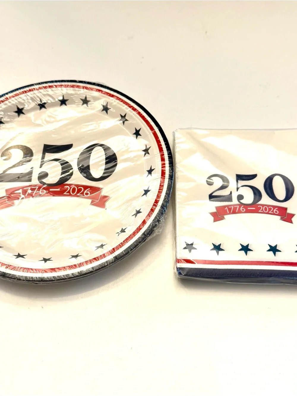 Celebrate 250 years Red & Blue Star Serving Bowls with Patriotic Plates & Cups